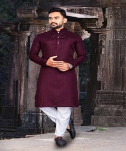 Men's Maroon Cotton Kurta With Payjama Traditional Indian Pakistani Casual Wear Regular Fit <b>Ankle</b>-Length Style 63196 SPAR-SR - Product Image 1