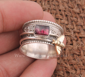 Bague de Fiançailles et de Mariage en Argent Sterling 925 avec Garnet Rouge Naturel de Luxe Sertie en Bezel, Anneau Tournant pour Femme, Bijoux Fins de Soirée - Product Image 3