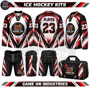 Nouveaux ensembles de maillots et shorts de hockey sur glace de haute qualité, personnalisés avec logo d'équipe, et sacs assortis, au prix de gros direct usine. - Product Image 2