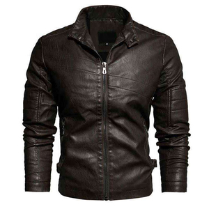 Veste en cuir véritable pour homme de qualité supérieure avec col montant et fermeture éclair, coupe-vent et respirante, en cuir de vachette pour l'hiver - Product Image 2