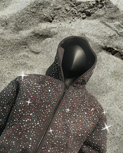 Sudadera con capucha de moda de gran gramaje con cremallera, 100% algodón, con diseño de pedrería grande, estilo oversize, streetwear personalizado para invierno - Product Image 3