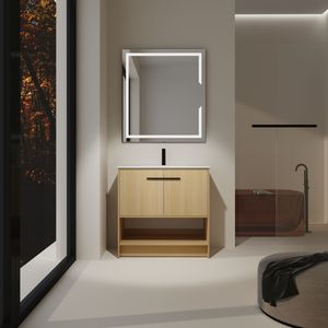 Mobile Bagno Freestanding da 36 Pollici con 2 Ante a Chiusura Ammortizzata, Lavabo in Ceramica e Mobile in Compensato - Mobili Bagno - Product Image 2