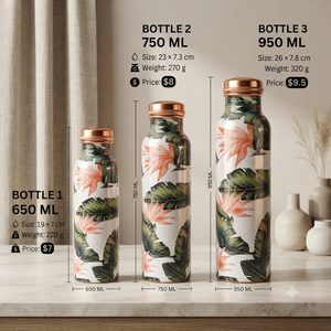 Botella de Agua 100% Cobre con Diseño de Hojas Florales Tropicales, Botella Metálica Reutilizable para Viajes, Hogar, Oficina, Regalo, Venta al Por Mayor - Product Image 5