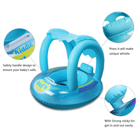 Siège de bain gonflable pour enfants avec auvent de protection solaire – Bouée de piscine pour bébé à thème dessin animé avec siège de sécurité pour tout-petits