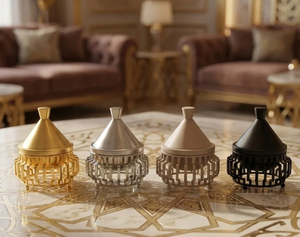 Juego de Tazones para Servir con Tapa de Metal Hecha a Mano, Diseño Oriental en Dorado, Plateado, Bronce y Negro, Acabado Pulido, Ecológico, Duradero, para Fiestas - Product Image 1