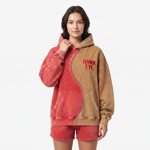 Sudadera con capucha de corte holgado y hombros caídos para mujer, con lavado ácido, bordado personalizado y pedrería, para uso casual. - Product Image 2
