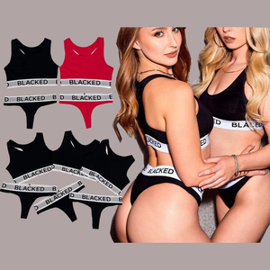 Ensemble de lingerie noire L&J BLACKED Extreme Sexy, sous-vêtements de sport sans couture, push-up, légers, respirants, en dentelle, style bikini - Product Image 1