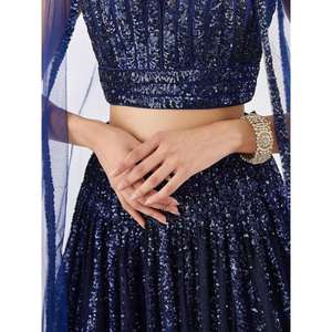 Belle fête en filet à paillettes bleu Lehenga Choli avec Dupatta - Product Image 3