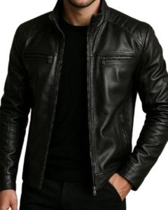 Chaqueta de Motociclista para Hombre, Diseño Clásico con Letra Bordada, Cuero Genuino, Corte Ajustado, Color Marrón - Product Image 6