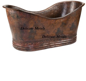Bañera de Cobre Antiguo de Metales Delicados, Acabado Antiguo, Material 100% Cobre, Hecha a Mano, Ovalada, Independiente, para Lujo DM-121 - Product Image 2