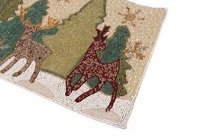 Embroidered Reindeer <b>Table</b> <b>Runner</b> Rustic Animal Pattern Washable Home Decor - Product Image 3