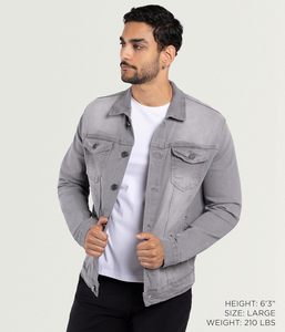 Veste en jean gris délavé pour homme 2026, col rabattu, style décontracté, fermeture à boutons simple, coupe droite, manches longues - Product Image 2