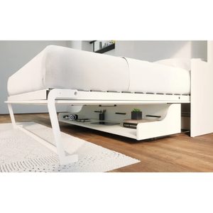 Lit Murphy blanc taille Queen, lit mural pliable moderne, meuble de chambre convertible gain de place avec étagère de rangement - Product Image 3