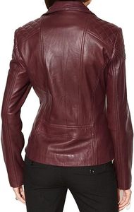 Chaqueta de Cuero Genuino para Mujer de Alta Calidad, Estilo Motero, con Logotipo Personalizado, Acolchada, Cierre de Cremallera OEM, Venta al Por Mayor, Color Liso - Product Image 2