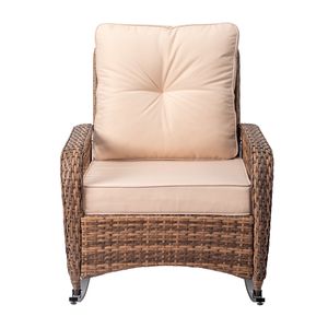 Sedia a dondolo in rattan marrone con cuscino beige - Schienale spazioso - Product Image 2