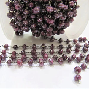 Chaîne de chapelet en perles de rubis naturel et d'argentite facettées, taille 6 à 8 mm - Product Image 3