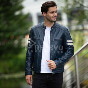 Veste en cuir de vachette de qualité supérieure, style motard classique pour homme, véritable cuir rembourré, prête à être expédiée - Product Image 2