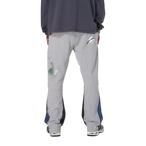 Custom 2025 Men's Streetwear Baggy Patchwork Flare Sweatpants Breathable Paint <b>Jogger</b> <b>Stacked</b> Flared Sweatpants Flat Front Style - Product Image 4