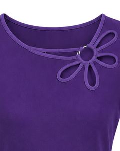 Manufacturer Customized Purple Women Casual Flower Neck T Shirt Soft Breathable Summer <b>Top</b> Short Sleeve Fashion Blouse Outfit - Product Image 5