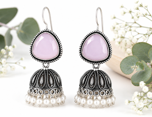 Proveedor Mayorista de Pendientes Colgantes Bohemios de Plata Oxidada Color Rosa |   Joyería Étnica de Moda, Regalo para Ella - Product Image 1