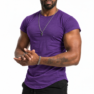Custom <b>Men's</b> High Street Jersey <b>T</b> <b>Shirts</b> 95% Cotton 5% Spandex 180g Fitness Gym Wear <b>Curved</b> <b>Hem</b> Muscle Slim Fitted Compression - Product Image 5