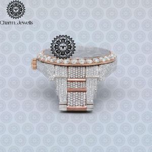 Charm_Jewells Montre à quartz analogique ronde de luxe avec bracelet en acier inoxydable et lunette en diamant pour femme, 38 mm - Product Image 3
