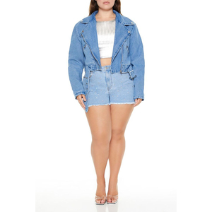 Shorts en jean décontractés et respirants avec strass sur le bas, style streetwear, pour femmes, avec vestes en jean assorties, service OEM - Product Image 1