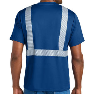 T-shirt de sécurité réfléchissant pour homme, manches courtes, col rond, tricoté, séchage rapide, style vêtements de travail, bleu, coupe classique - Product Image 1