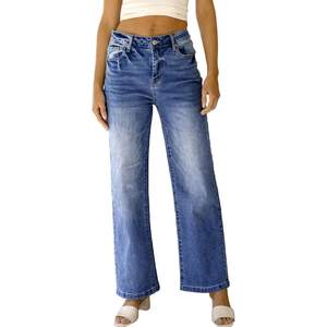 2025 <b>Women's</b> Size 12 Casual High Waisted Straight <b>Stretch</b> Denim Pants Breathable Wide Leg <b>Jeans</b> with Animal Pattern Pockets - Product Image 5