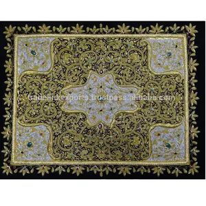 Zardozi Zari Embroidery Jewel Carpet Handmade
