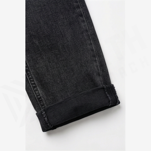 Jean en denim coupe droite délavé foncé pour homme, coupe slim, taille mi-haute, en coton, style décontracté, pantalon d'automne - Product Image 6