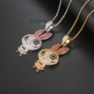 Colgante de Conejo de Dibujos Animados, Plata 925, Chapado en Oro de 18K, Diamante Cultivado en Laboratorio, Estilo Hiphop, Unisex, para Uso Diario - Product Image 2