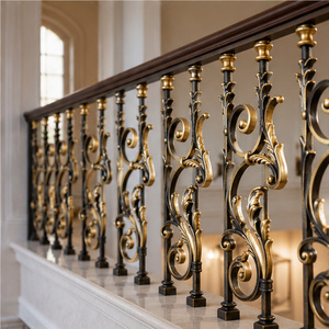 Rampe classique à motifs sculptés avec balustres courbes en forme de vigne pour escaliers élégants, garde-corps et balustrade en métal - Product Image 4