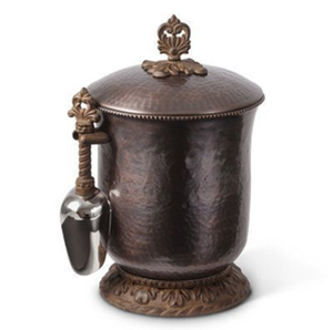 Vintage mid-century modern black leatherette ice bucket featuring a brass handle. Available at wholesale price. - Product Image 5