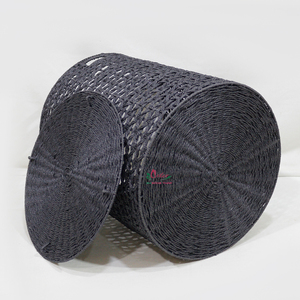 Black Paper Iron Storage Baskets Lid Cotton Liner Minimalist Design Laundry Clothing Organizer Standing Type Wardrobe - Product Image 3