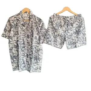 Conjuntos de pijama de pantalones cortos de algodón indio para mujer, traje de noche de estilo bohemio Hippie, serigrafiado a mano, ropa de dormir Acogedora al por mayor para el verano - Product Image 1