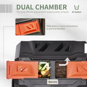 Aeratore per Compost e Fertilizzante Compostabile da Esterno, 162L, Arancione - Product Image 3
