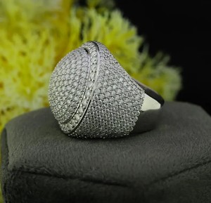 Customized Round Cut Moissanite Dome Pinky <b>Ring</b>, 925 Sterling Silver <b>Iced</b> Out White Gold Plated Hip hop <b>Ring</b> For Unisex - Product Image 3