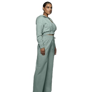 Caliente Otoño Invierno nuevo cuello en V 2 piezas Conjunto de sudadera pulóver Crop Top Sudadera con capucha conjunto de chándales de mujer 2026 - Product Image 4