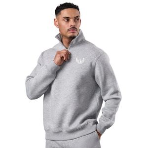 Sweat-shirt à col montant zippé gris clair pour homme, pull décontracté en polaire, vêtement streetwear d'hiver - Product Image 1
