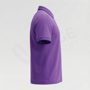 Polo à manches courtes pour homme, couleur violette, avec poche, design tricoté uni, coupe classique - Product Image 3