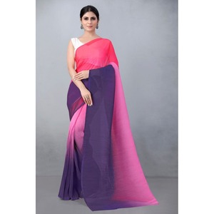 DESIGNER GEORGETTE CRUSH SAREE PLISSÉ AVEC CHEMISIER NON COUDU ROSE - Product Image 1