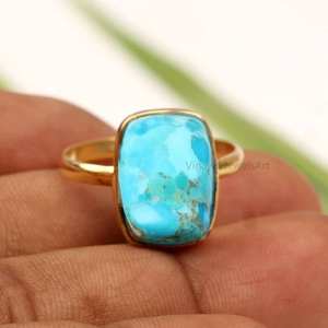 À la mode en argent Sterling 925 plaqué or 18 carats éternité Vermeil Accent bijoux Arizona Turquoise bague en pierres précieuses 10x14mm forme de coussin - Product Image 1