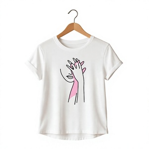 T-shirt gris à col rond pour femme avec imprimé floral pissenlit rose, coupe classique, manches courtes, décontracté, printemps-été, jersey en coton - Product Image 2