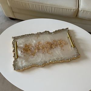 Handmade Metal Handicraft Modern Oval Crystal Abstract <b>Gold</b> Leaf <b>Serving</b> <b>Tray</b> Luxury Decor Bar Counter - Product Image 2
