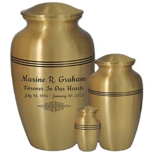 Urnes funéraires classiques dorées avec gravure personnalisée, récipient pour cendres commémoratives. - Product Image 1