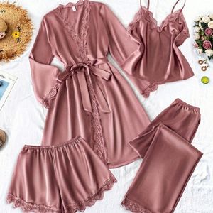 Conjunto de Pijamas de Seda Satinada para Mujer, Manga Corta, Suave, Lencería Sexy con Encaje, Tallas Grandes, Venta al Por Mayor Directa de Fábrica - Product Image 3