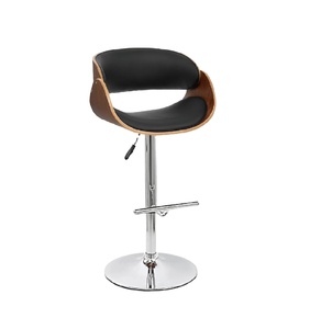 Tabouret de bar moderne réglable en cuir véritable avec siège rembourré, base chromée, pour usage commercial, dossier confortable - Product Image 2