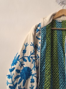 <b>Women</b>’s Blue Floral Embroidered Open Front Jacket Boho Ethnic Handmade Artisan <b>Outerwear</b> - Product Image 3