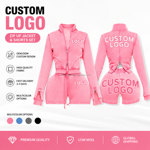 High Quality Women's Two Piece Acid Wash Sweat Set Crop Jacket and Flare Trousers Custom Logo Loungewear and Casual Outfit - Product Image 4